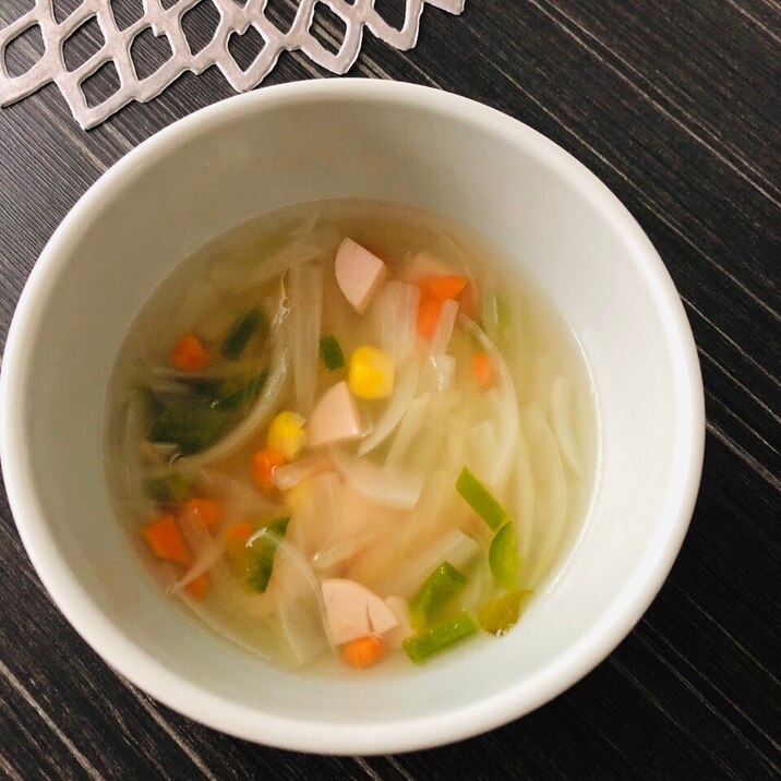 子供が大好き☆魚肉ソーセージの野菜たっぷりスープ